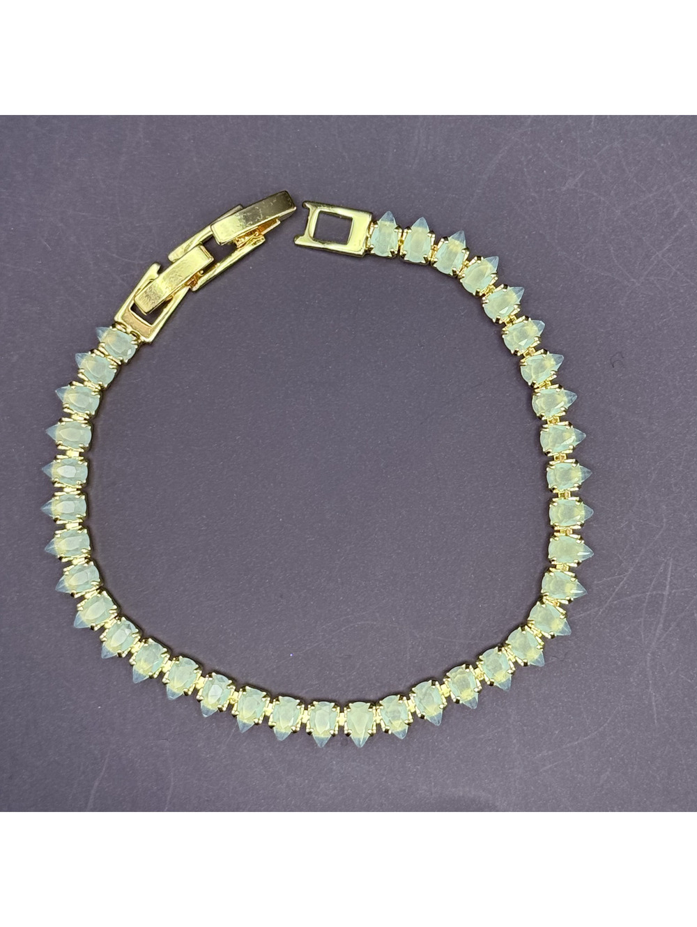 candy+clover milky green pear crystal gold tone bracelet